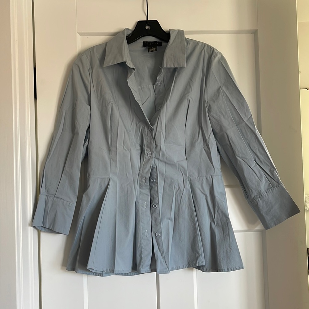 Light blue button down peplum blouse